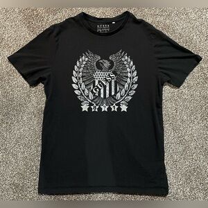 GUESS Men's Black Tee with Silver Graphic
